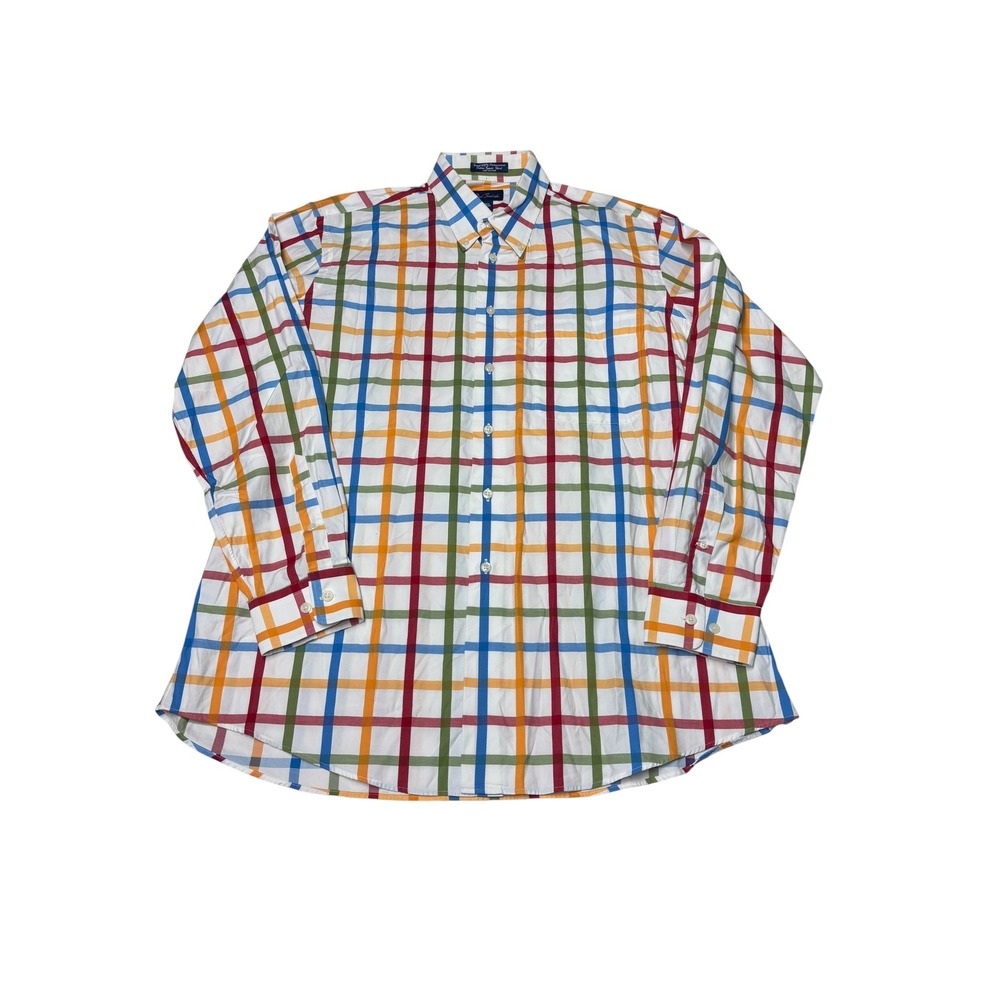 Paul Fredrick Mens Large Performance Cotton Sport Shirt Rainbow Tattersall Check